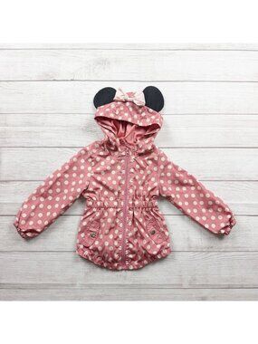 Disney Minnie Mouse Toddler Girls Pink Polka Dot Hooded Jacket Ears 4T